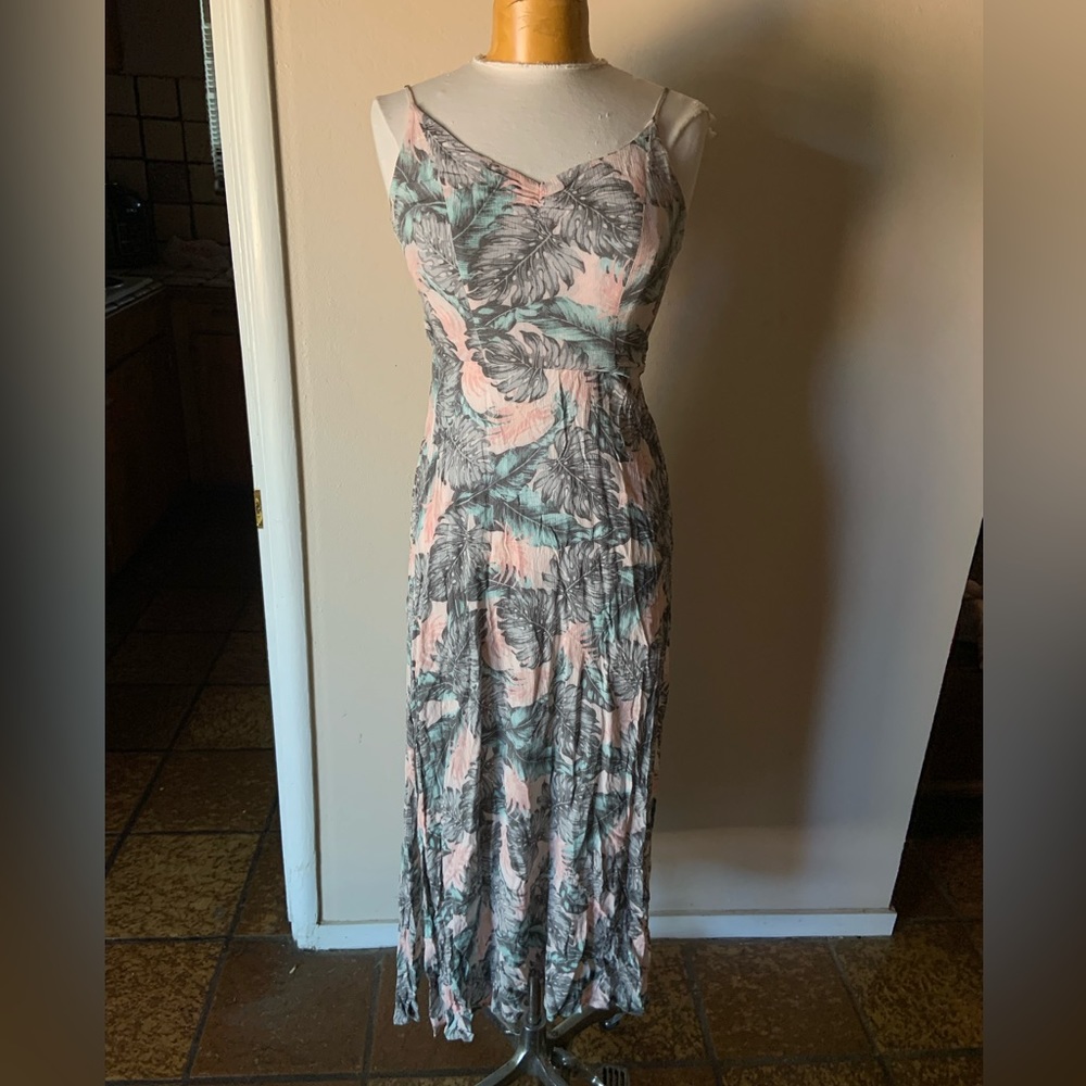 size XS rayon botanical print maxi dress